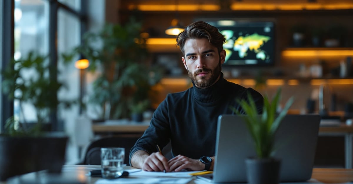 Professionnel en cybersécurité analysant des données sur écran dans un bureau moderne