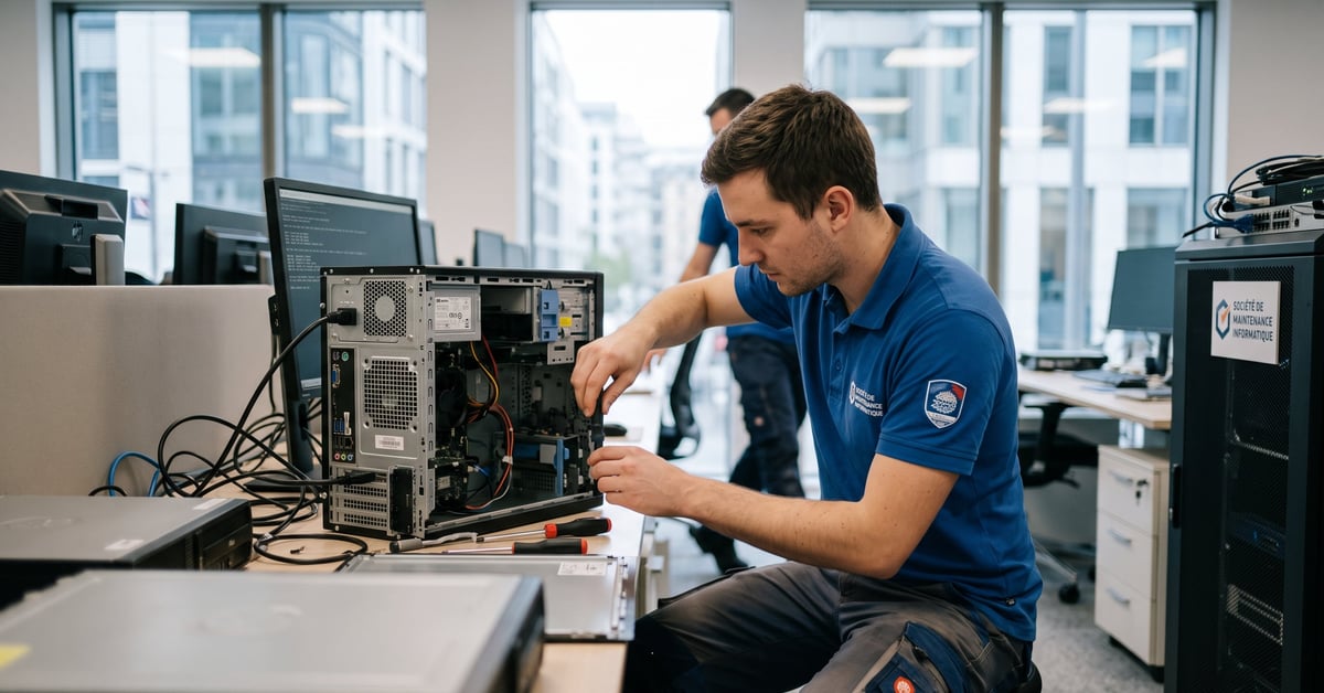 Technicien d'une société de maintenance informatique intervenant sur des équipements réseau en entreprise
