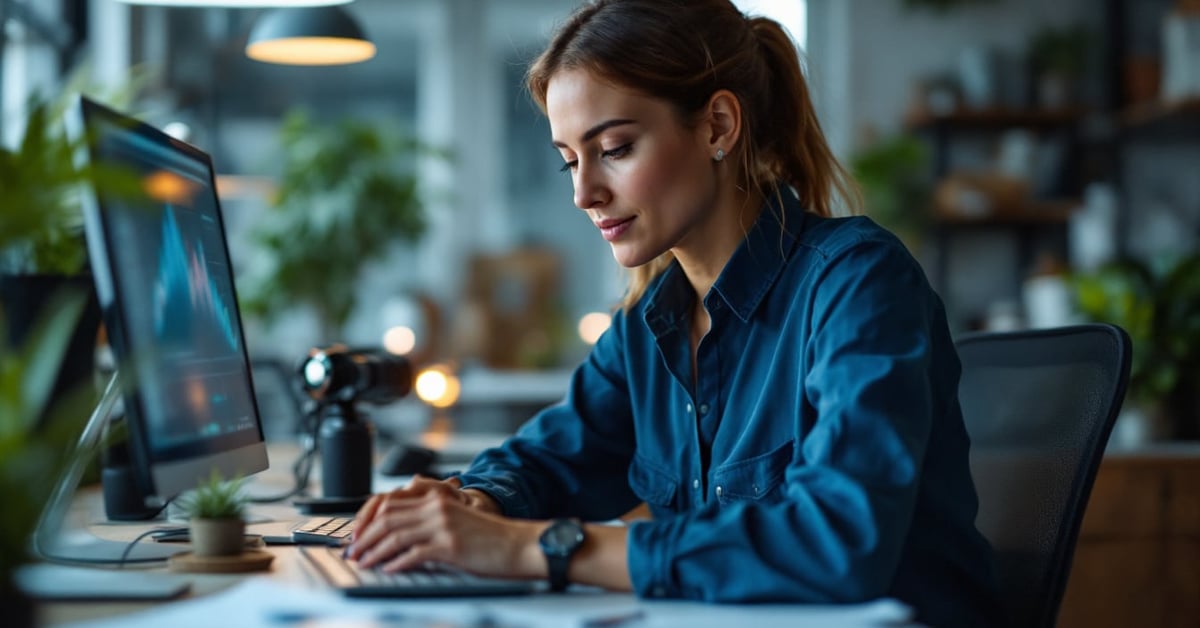 Technicienne de maintenance en informatique travaillant sur un ordinateur dans un environnement professionnel moderne